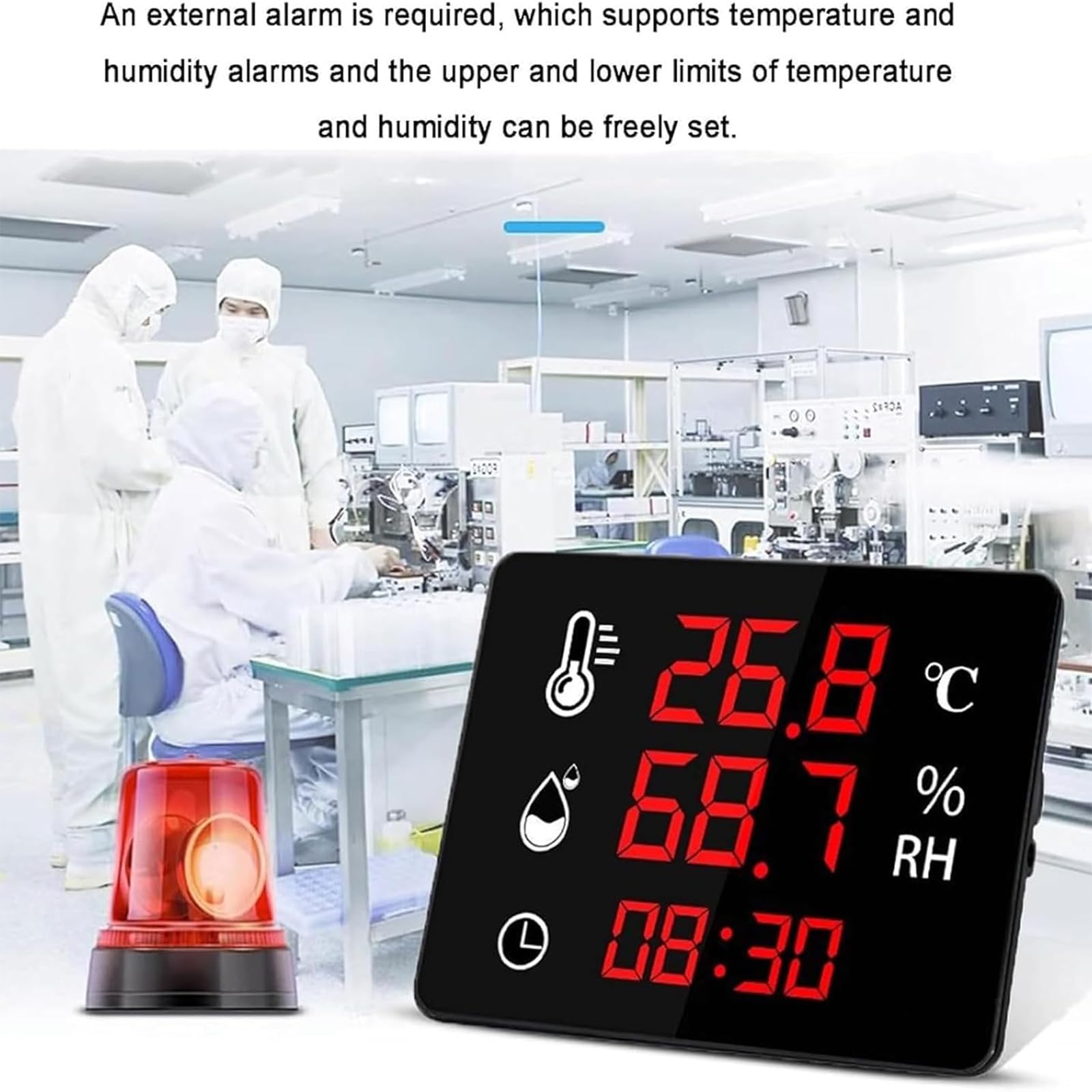 TsoLay Termómetro E Higrómetro Digital, -40-100 ℃, 0-99%, Medidor Digital De Temperatura Y Humedad con Sensor De 3 M Y Pantalla LED, para Interiores/Exteriores, Laboratorios E Industria