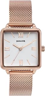 Sonata Quartz Analog White Dial Rose Gold Stainless Steel Strap Watch for Women Price In India