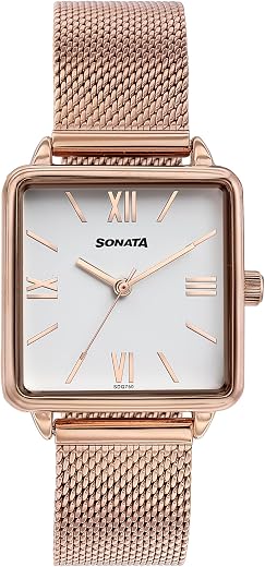 Sonata Quartz Analog White Dial Rose Gold Stainless Steel Strap Watch for Women