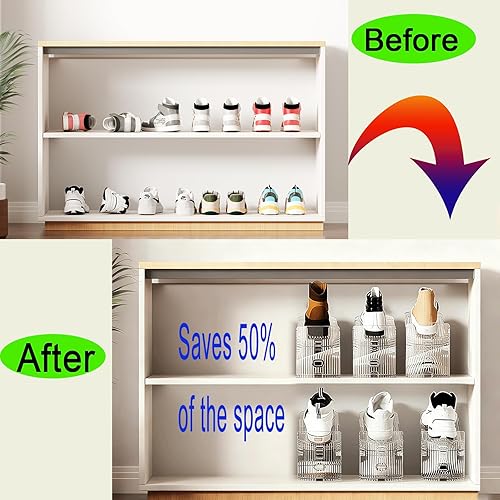 Miniatura 3 de Paquete de 12 ranuras para zapatos, organizador de doble piso, ahorrador de espacio, apilador de zapatos ajustable, organizador transparente para