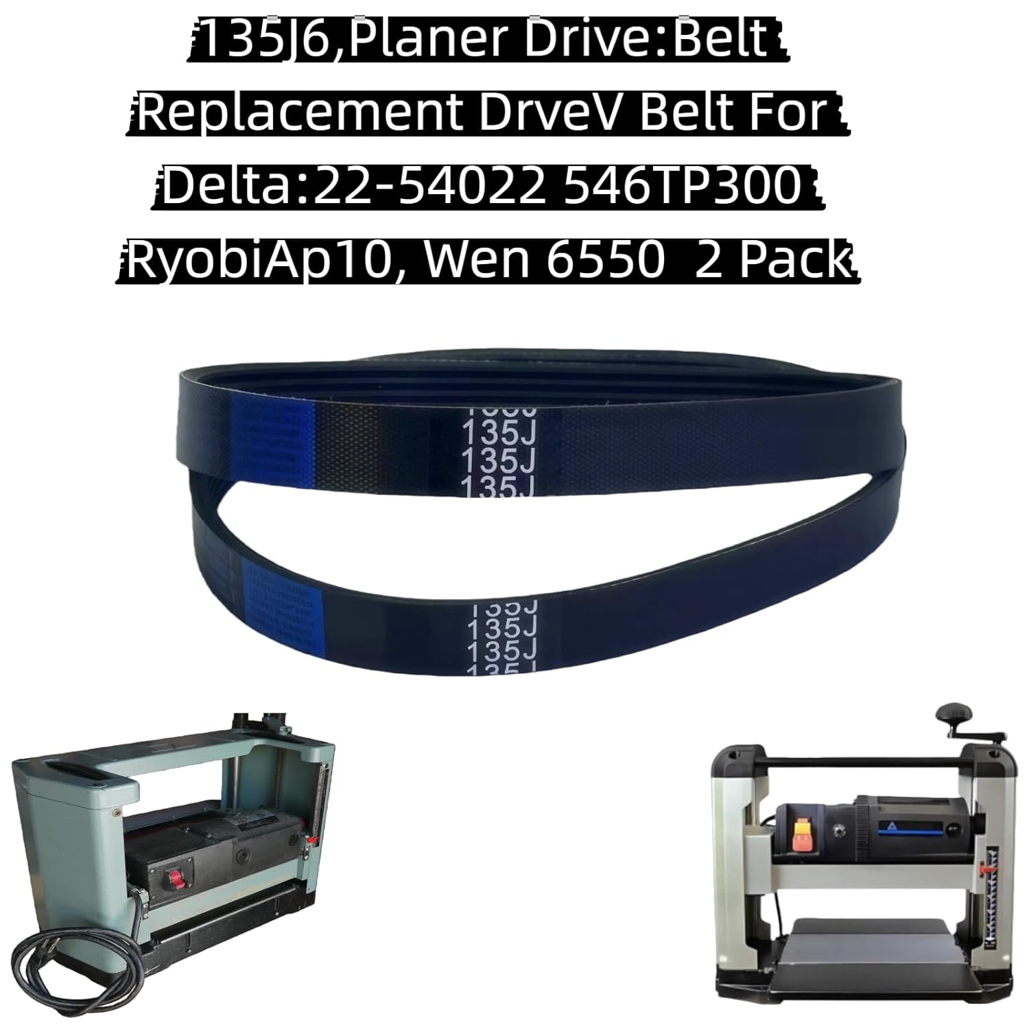 （2 Pack ） Planer Replacement Drive Poly V Belt 135J6 for Delta 22-540 22-546 TP300, Ryobi AP10, Wen 6550