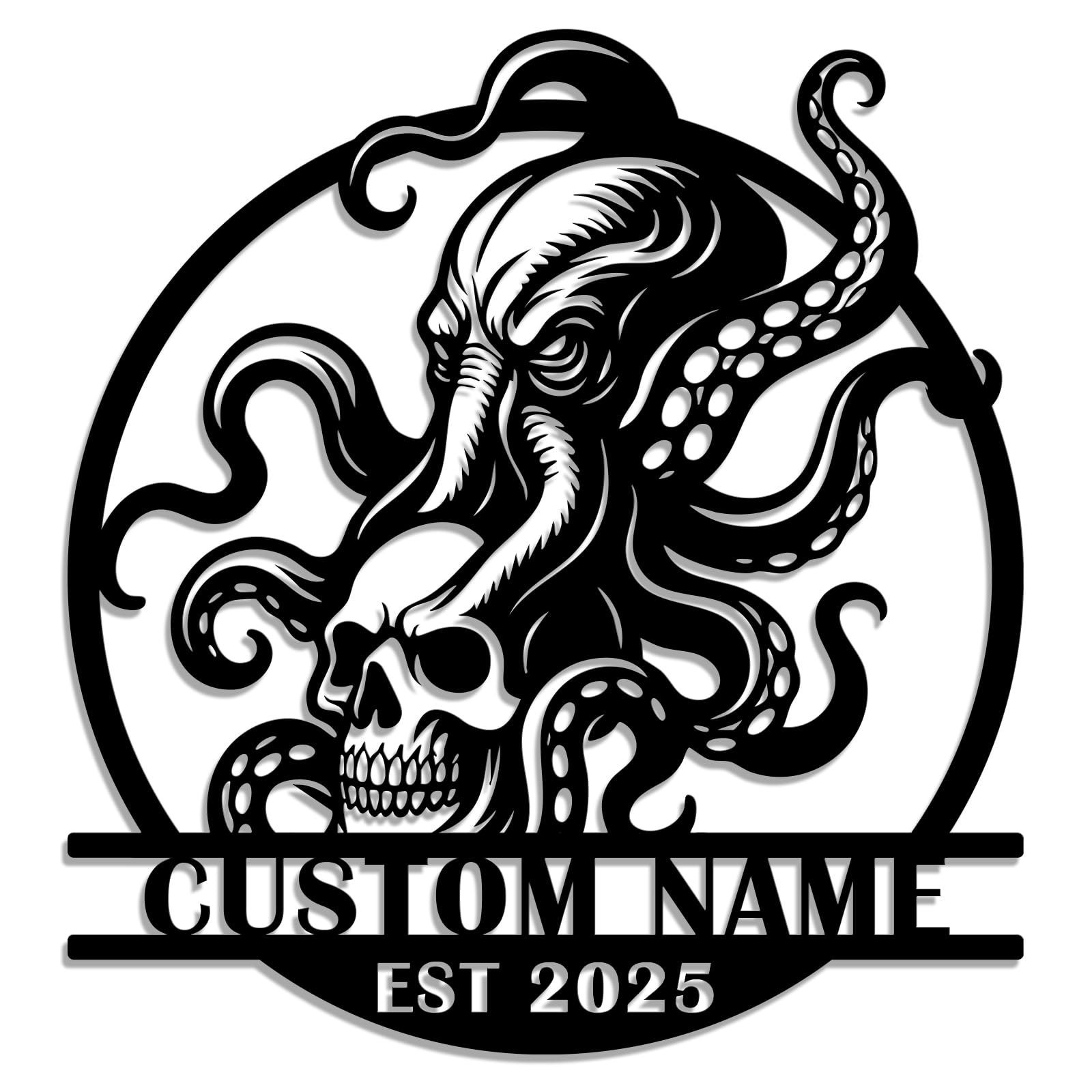 Starteeng Style-E Personalized Octopus Metal Sign – Custom Nautical Wall Art With Kraken, Anchor, Lighthouse & Compass – Marine-Inspired Iron Decoration For Beach House, Bar, Or Outdoor (Style-E)