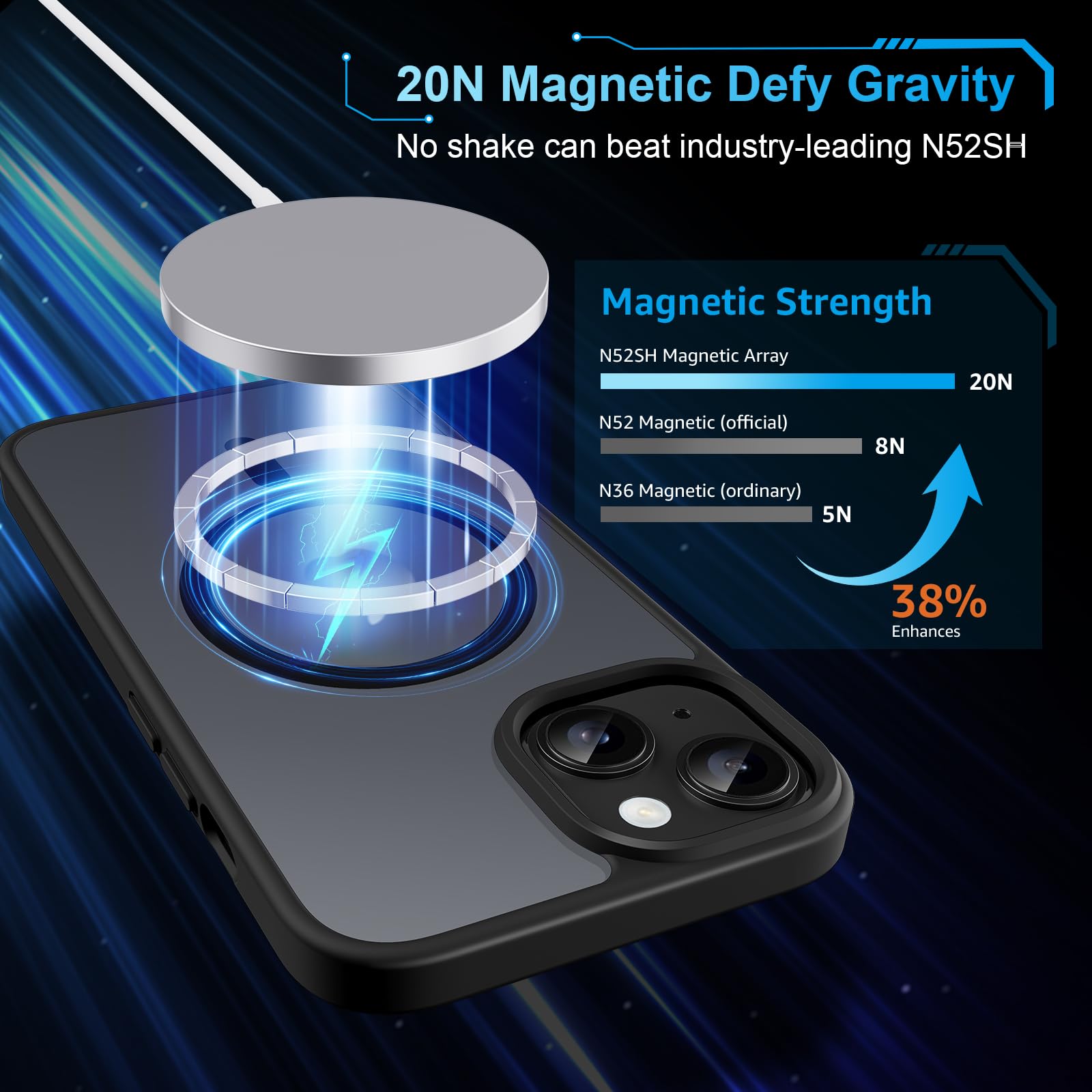 TQIAHF Magnetica Cover per iPhone 15 con 2 Pellicola Vetro Temperato Protezione Schermo Compatibile con Magsafe Case Militare Antiurto Sottile Opaca Telefono Custodia per iPhone 15,Nero