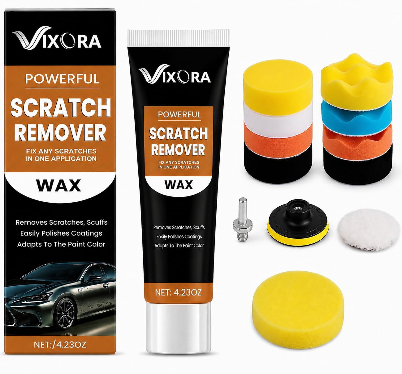 Car Scratch Removal, Car Scratch Remover Paste Wax, Paint Scratch Remover, Dent Remover, Car Rubbing Polish Scratch Removal with 3 Inch Car Foam Drill Buffing & Polishing Pads Kit (11 Pcs), Drill Polisher Attachment Set for Car Cleaning, Waxing, Sealing Glaze & Scratch Removal-image-39