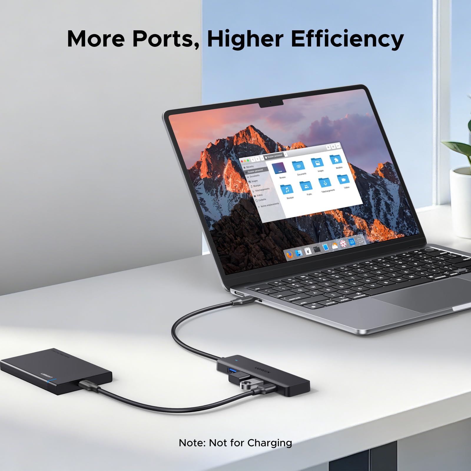 UGREEN USB-C Hub, 4-portowy hub USB 3.0, przedłużacz, transfer danych 5 Gb/s (15 cm)