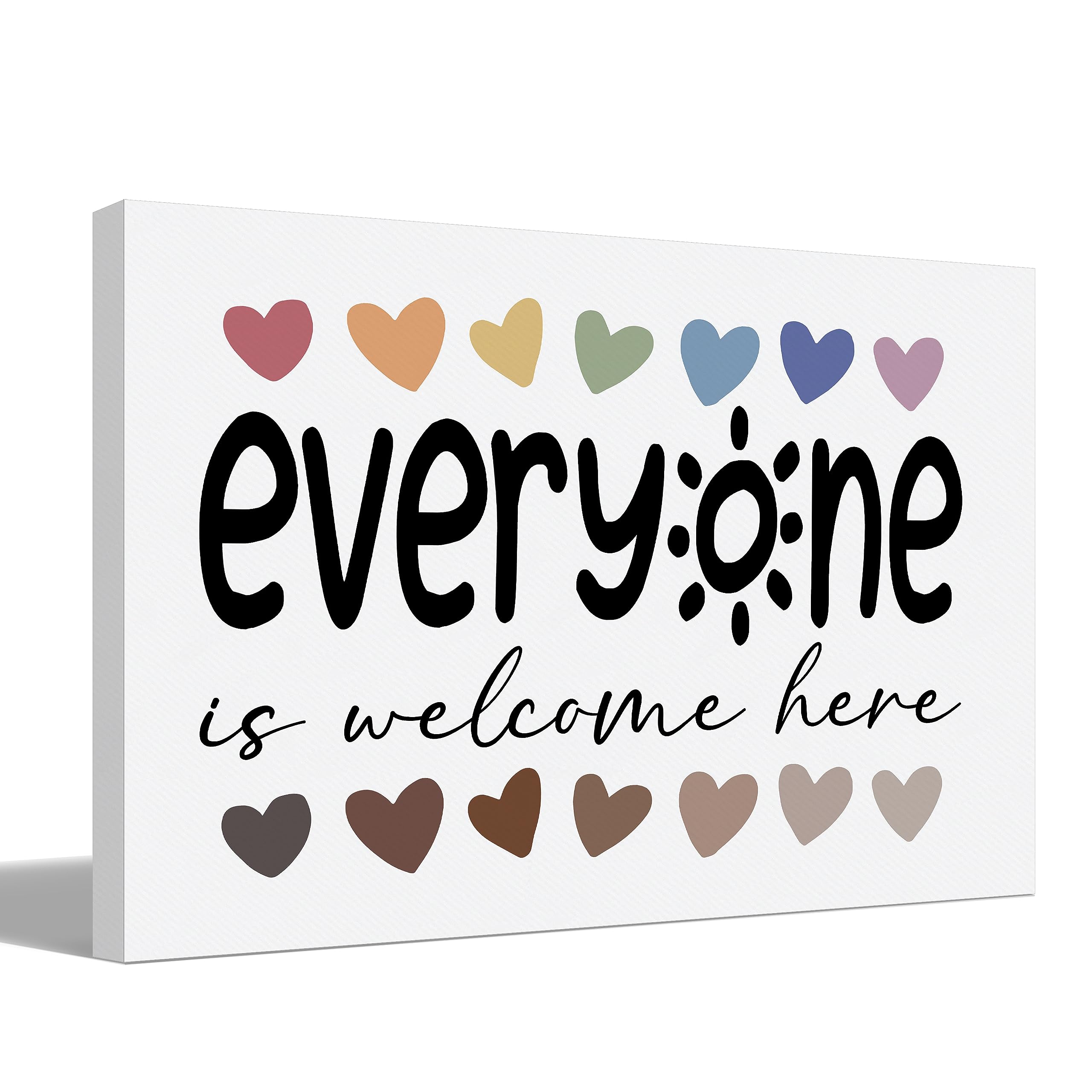 Everyone is Welcome Here Inspirational Diversity Canvas Wall Art Prints Decor for Classroom Nursery Playroom Home,Equity Themed Paintings Art Decor 14x11 Inches,Diversity Equity and Inclusion Gifts