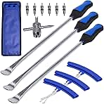 Y.A. LOTUS Tire Spoons 14.5IN, Steel Tire Changing Kit for Motorcycle Dirt Bike Lawn Tractor Bicycle and More, Include 3 Tire Removal Tool, 3 Rim Protector, 1 Valve Tool, 6 Valve Cores