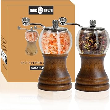 Salt and Pepper Grinder Set, 2pcs-5in Manual Crank with Ceramic Grinding | EP Acrylic Ceramic Core Grinding with Adjustable Coarse Mill, Fresh Ground Pepper Sea Salts Spices
