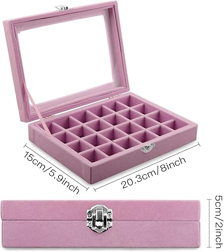 Vista 6 de Lainrrew - Joyero de terciopelo de 24 cuadrículas bandeja de exhibición de joyas aretes anillos collares pulseras organizador de joyas caja