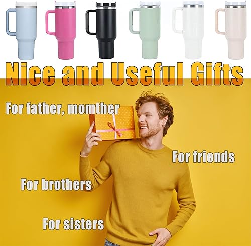 Miniatura 7 de Elegante vaso de acero inoxidable de 40 onzas con asa, vaso de acero inoxidable para agua, café y bebida caliente, aislado al vacío, con tapa y