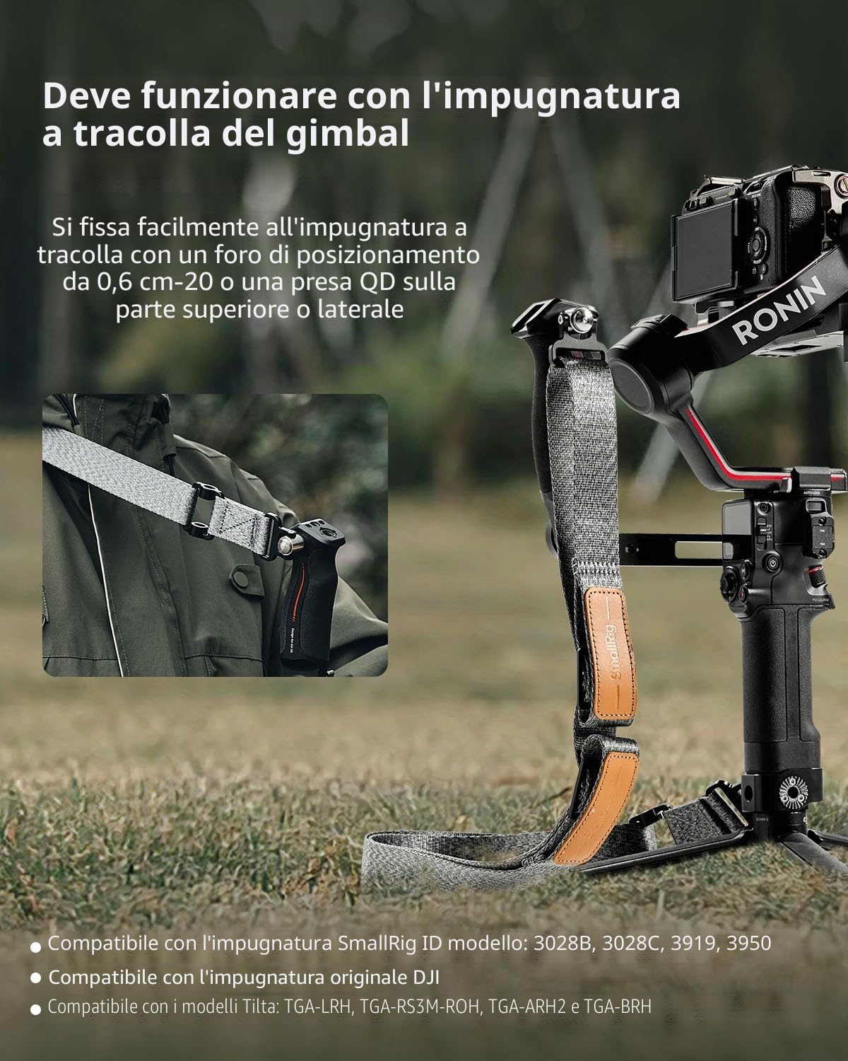 SMALLRIG Shoulder Strap Tracolla per Ridurre il Peso per DJI, Compatibile con Impugnatura a Tracolla per DJI RS 4/RS 4Pro/RS4Mini/RS3/RS 3Pro/RS3 Mini/RS2, con Fibbie a Sgancio Rapido QD - 4118C
