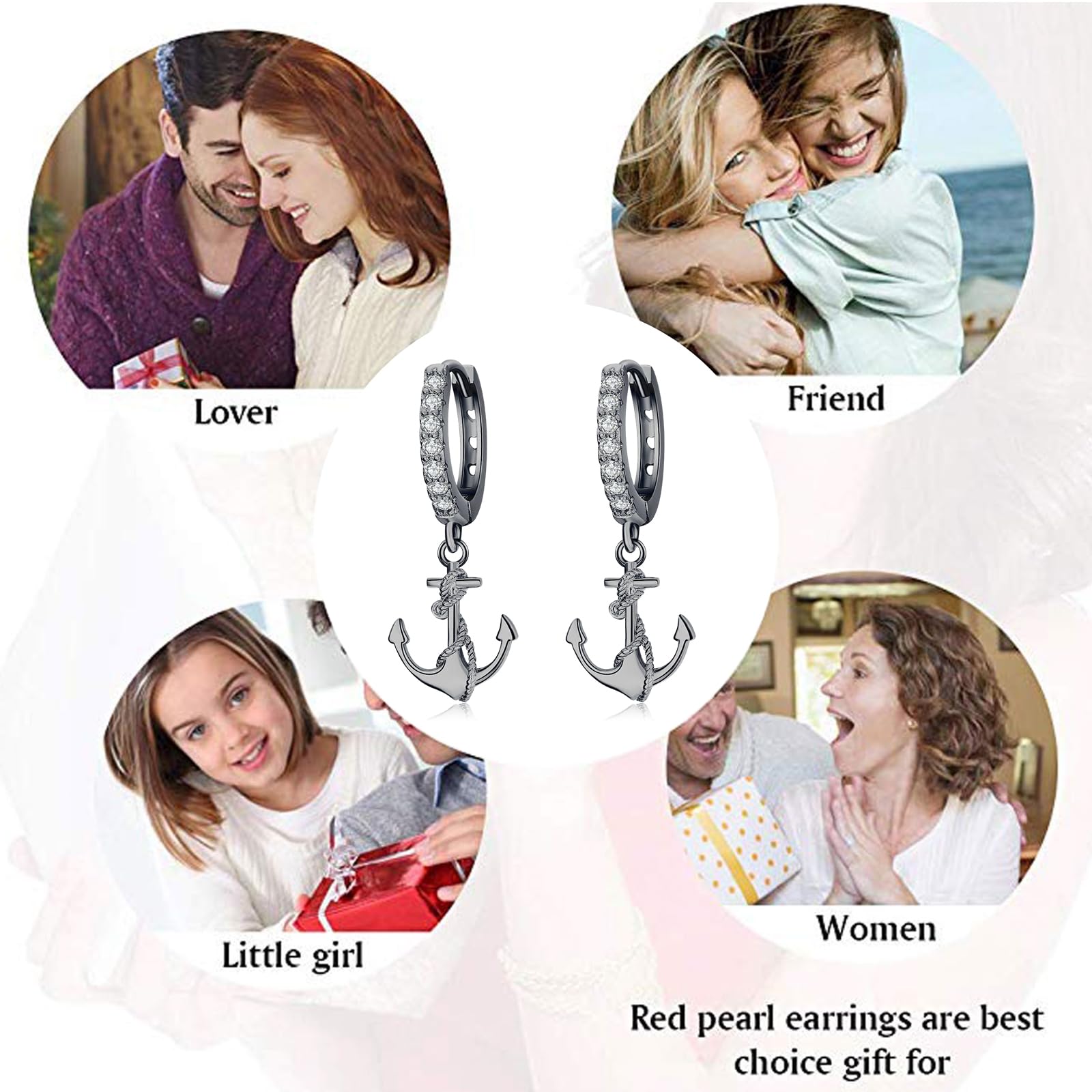 REDSUN Anker Creolen Ohrringe 925 Sterling Silber Minimalistische Huggie Schwarz Ohrhänger Damen Mädchen Unisex Anker Anhänger Hypoallergen Geschenk für Freundin Mutter Tochter Geburtstag