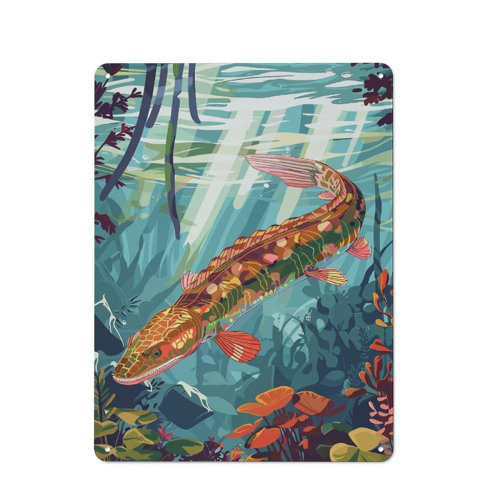 Junmoney Style-10 Colorful Fish Underwater Decorative Tin Plaque 40X30cm, Decorative Novelty Wall Art For Hallway, Home Bar, Garage Or Study