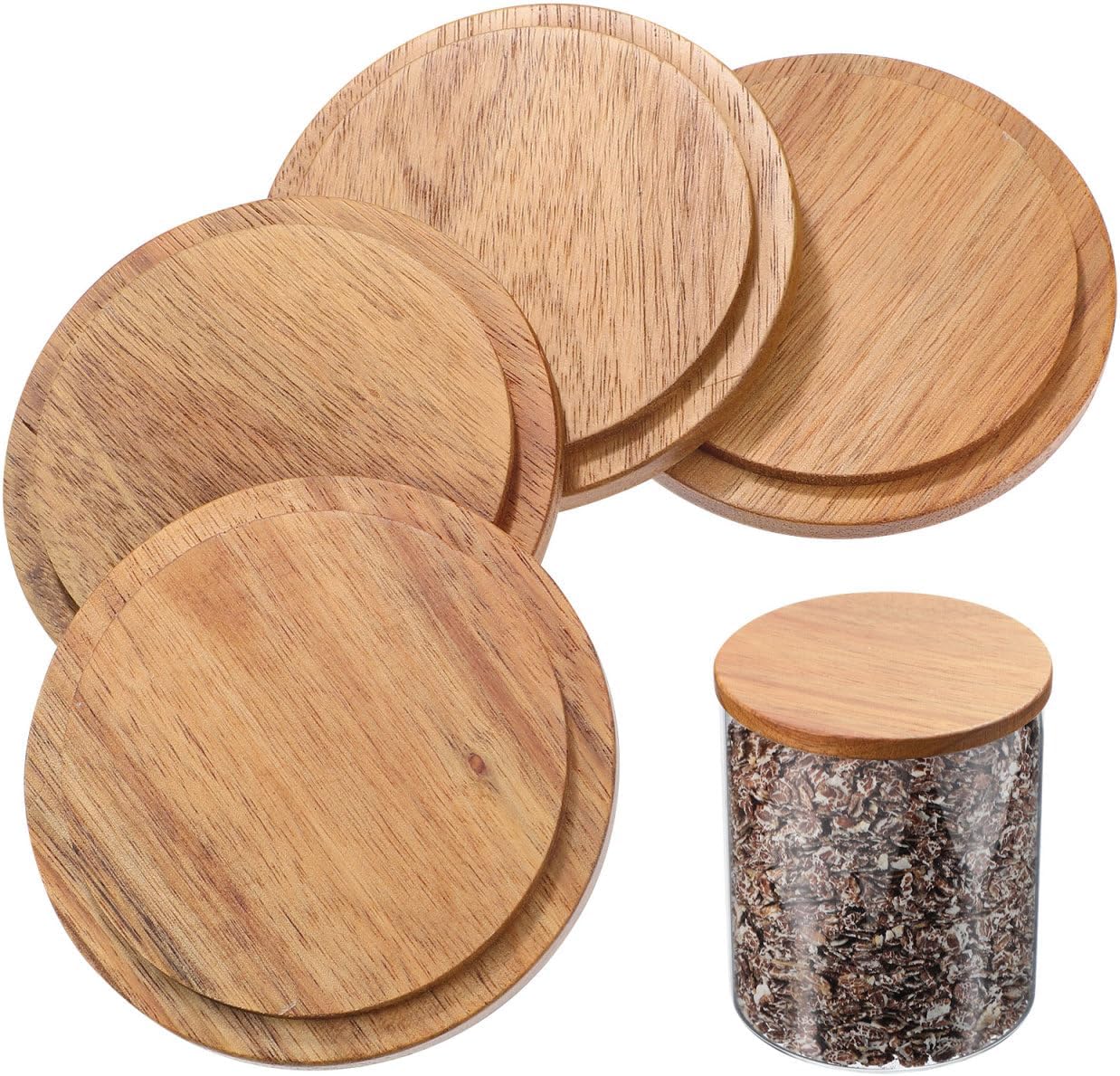 CALLARON 4pcs Wooden Cup Lids, 3. 5inch Reusable Coffee Mug Lids, Heat Retention, Dust Protection, Universal Cup Covers for Drinking, Tea & Drink Glasses, Home, Office, Cafe Use(inner Diameter 3")