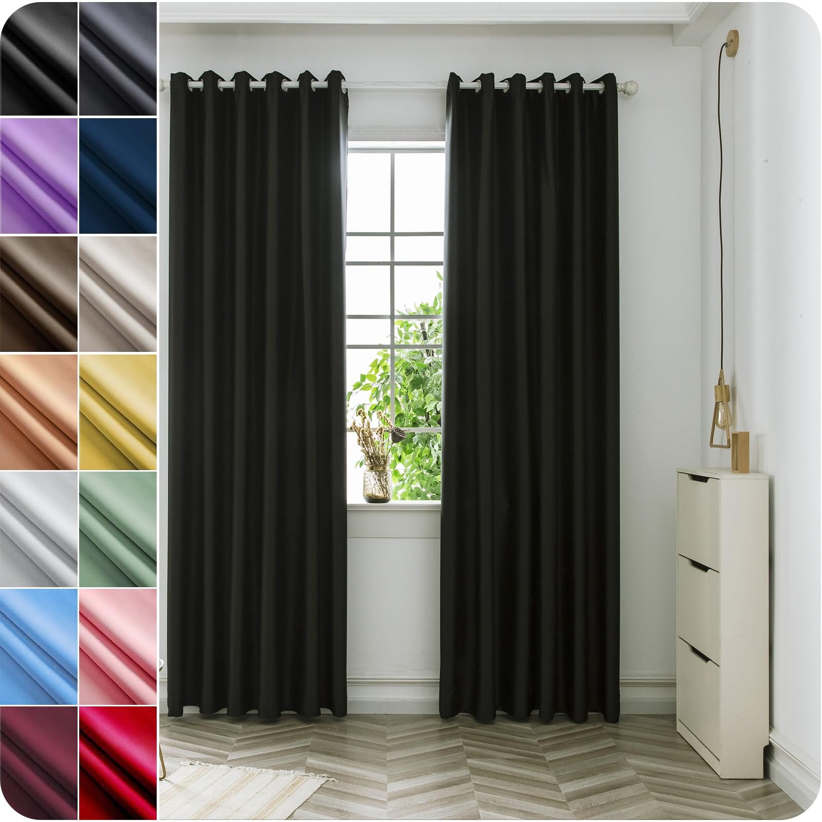 Cortinas Salon 2 Piezas 180 x 240 cm con Ojales Modernas Decorativas Cortinas Salon Opacas Cortinas Termicas para Sala Cuarto Dormitorio Comedor Cocina Salón, Negro