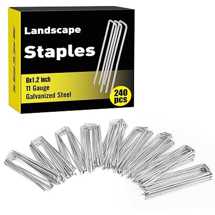 HongWay 240 Pack 6 Inch Landscape Staples, Garden Stakes Galvanized Tent Stakes Heavy Duty 11 Gauge SOD Landscaping Fabric Pins Yard Ground Lawn