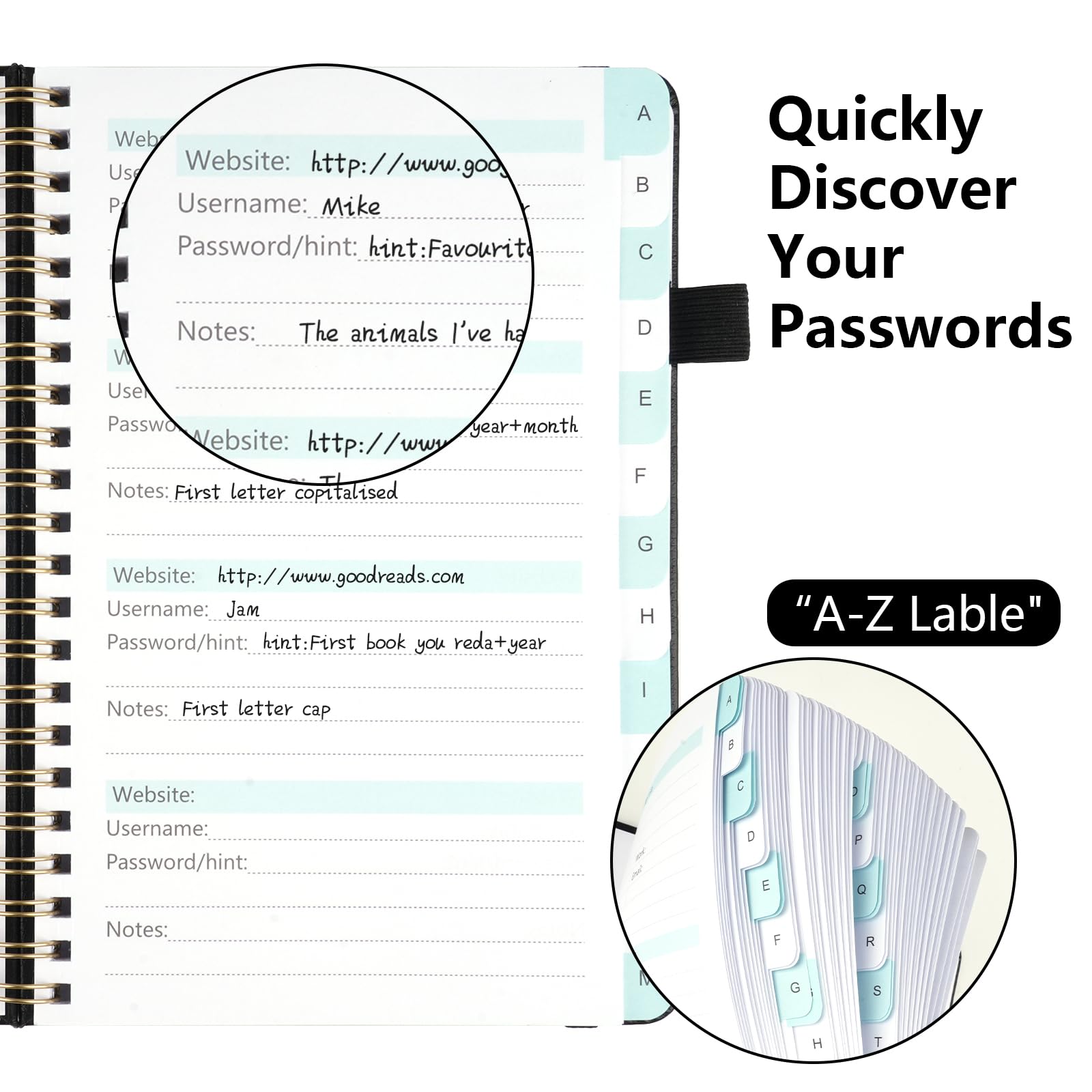 Moosono Password Book Alphabetical with Tabs, Address Books, Spiral Password Notebook - Image 4