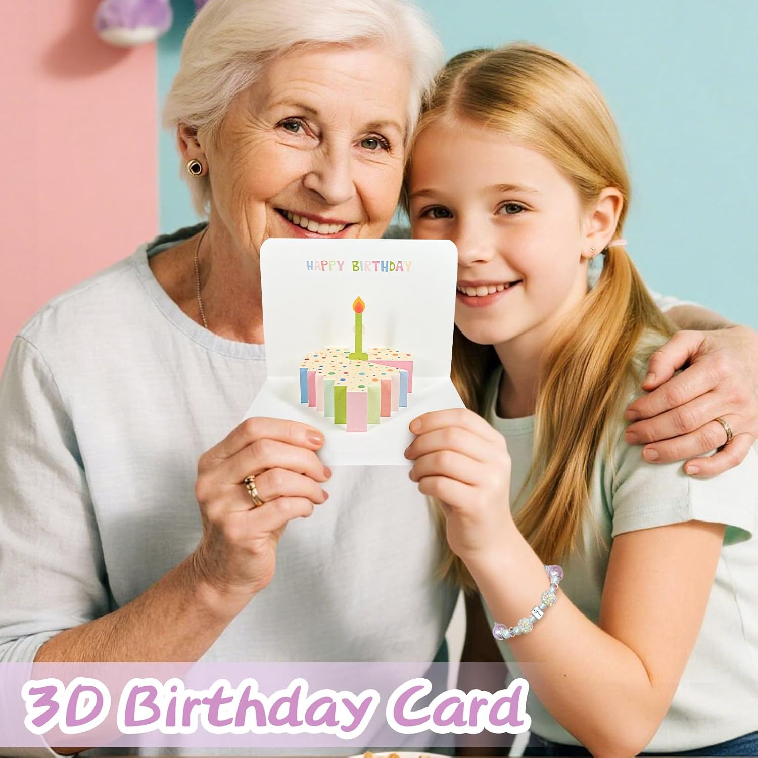 Birthday Gifts Set for Girls with 3D Birthday Card for 3 4 5 6 7 8 Adjustable Girls Bracelet with Mom&Daughter Pendants as Birthday Gifts for Daughter Granddaughter Niece - Image 5