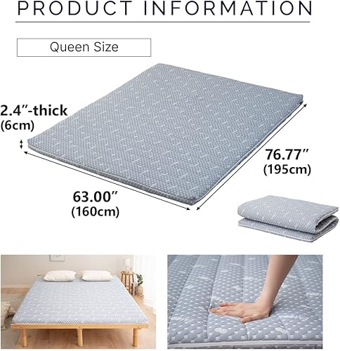 Miniatura 2 de EMOOR Colchón híbrido de futón plegable, espuma de uretano de alta resistencia 150N con funda acolchada lavable, tamaño Queen japonés (76.8 x 63 x