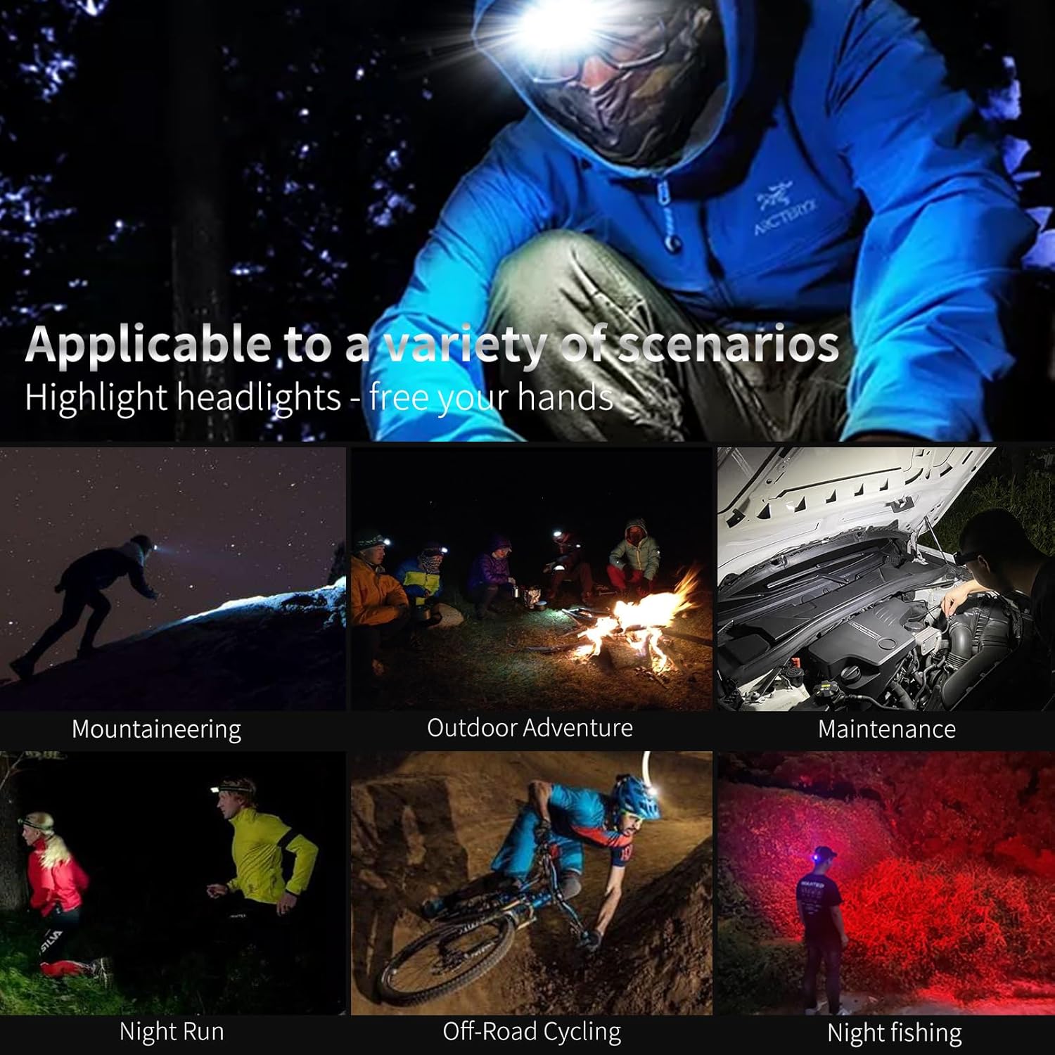 DARKBEAM Hard hat Headlamp COB LED Floodlight with Red Light USB Rechargeable 2000 Lumen - Car Maintenance and Night Construction - Included Rechargeable Battery Last for 6-10 Hours