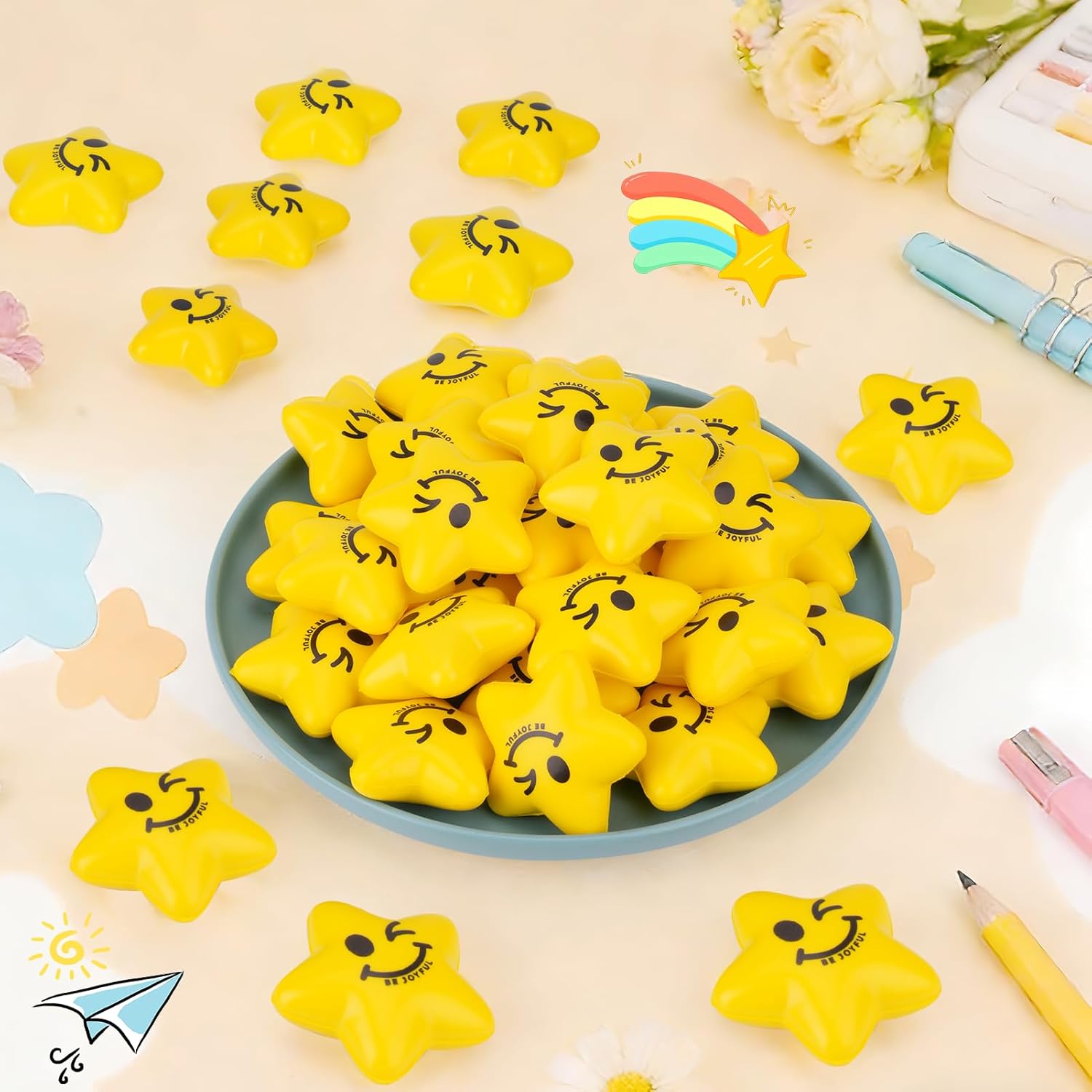 36PCS Bulk Stress Balls for Kids & Adults - Mini Star Stress Balls Squeeze Toys, 2.16 Inch Cute Smiley Face Stress Relief Ball Bulk for Anxiety Fidget Sensory, Classroom Party Supplies - Image 2