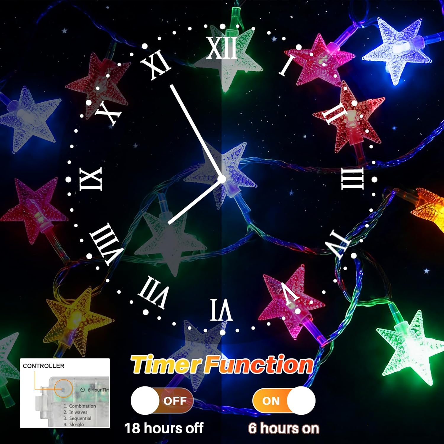 LAMPHOME Multicolor Star LED String Lights, 16ft 50 LED Star Fairy Lights with Clear Wire, 3AA Waterproof 8 Modes & Remote, Decorative Lights for Christmas Easter Tree Bedroom Wedding Party