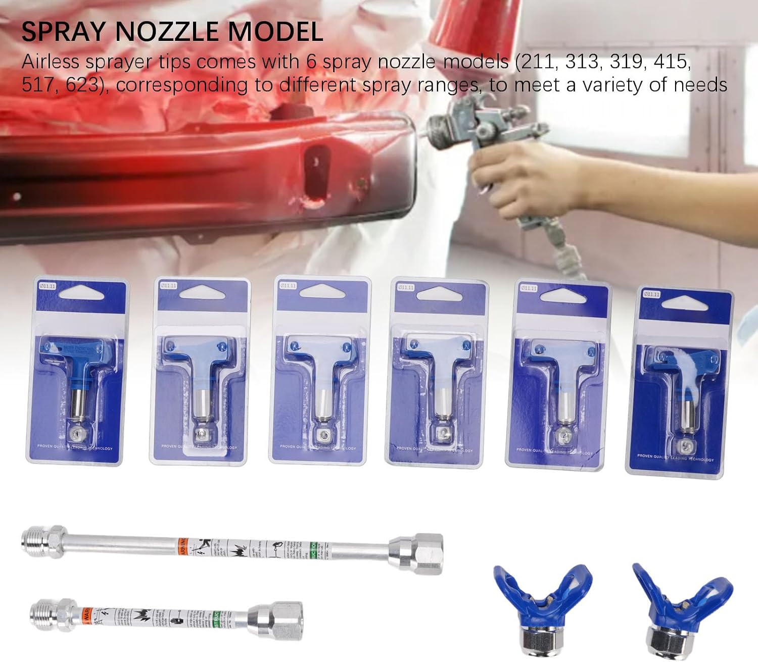 Airless Sprayer Tips Paint Set 211, 313, 319, 415, 517, 623 Nozzle with 2 Nozzle Seats 2 Blue, Airless Spraying Machine Parts Set