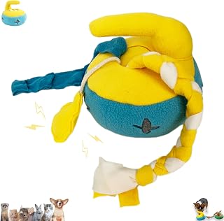 PYFMN Hide and Seek Interactive Dog Puzzle Toy - Squeaky Chew Curling Toy for Small Medium Dogs Cats Rabbits Yellow