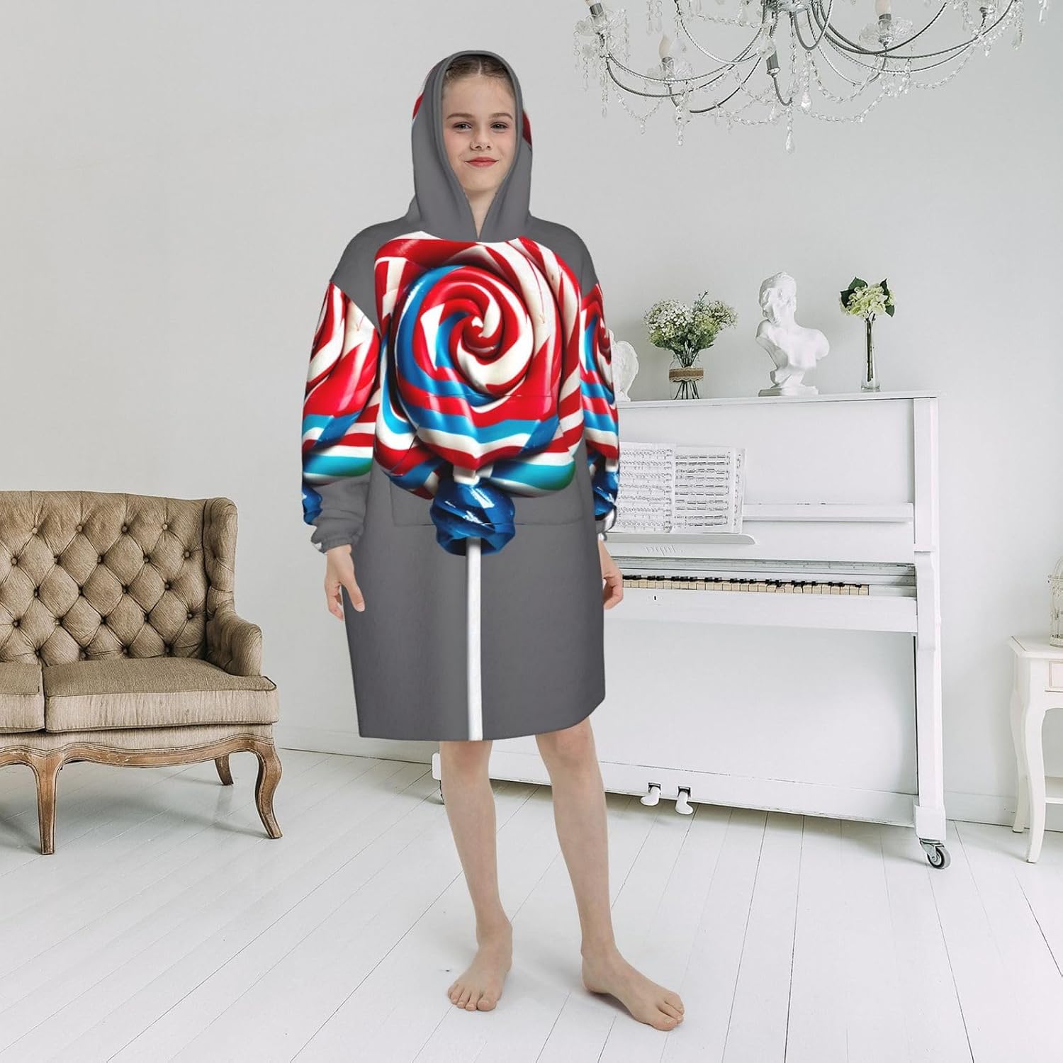 Lollipop Print Oversized Blanket Hoodie, Wearable Blanket Hooded,Hooded Pullover With Pocket