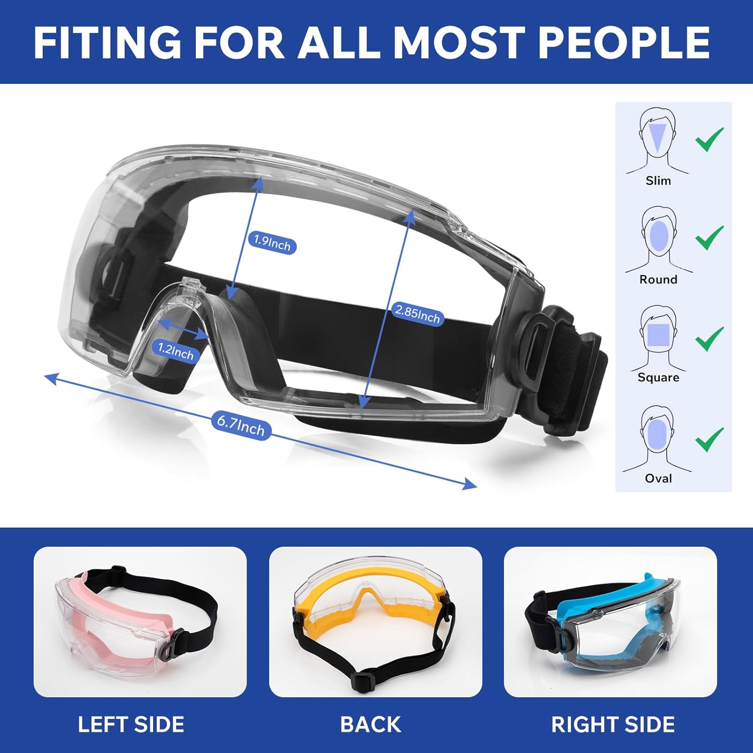 Anti Fog Safety Goggles Over Glasses, ANSI Z87.1 Certified Eye Protection for Chemistry Lab Work & Industrial Use - Wide Vision Clear Lens - Extreme Impact Resistance - Adjustable Strap (2 Pack) - Image 6