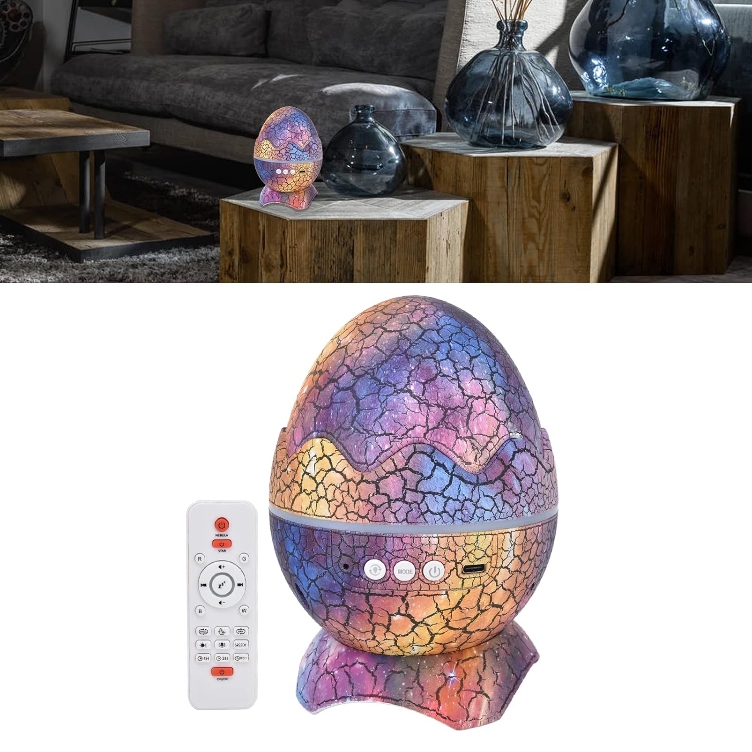 Dinosaur Eggs LED Star Projector, Adjustable Angle Bluetooth Night Light Projector White Noise Wall Lights