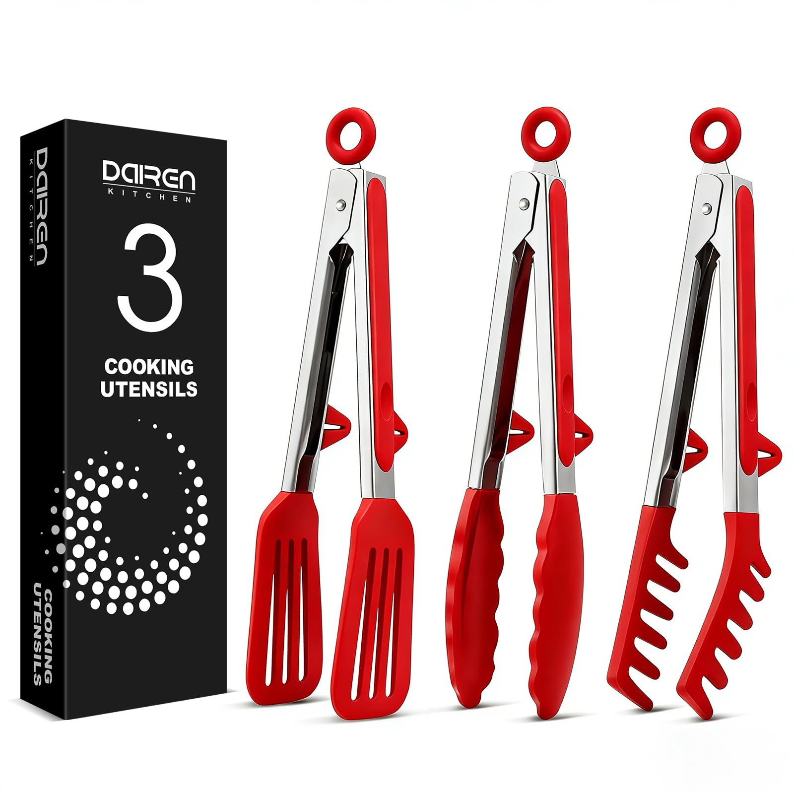 Kitchen Tongs for Cooking, Stainless Steel, Non Scratch Silicone Tip,3 Pack