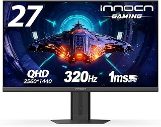 INNOCN 27" 2560 x 1440p 320Hz Gaming Monitor PC Computer IPS HDR400 1Ms HDMI, DisplayPort, Height/Pivot Adjustable Stand, Mountable, Black - 27G2T