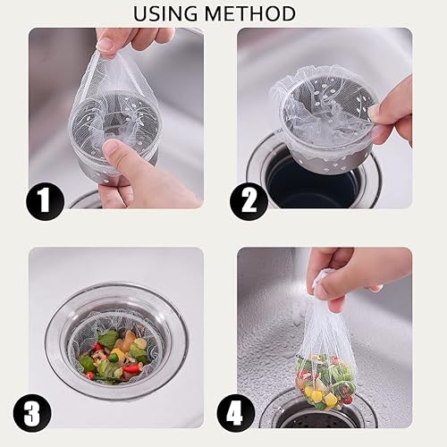 Miniatura 2 de GXXMEI 500 Piezas Bolsas de Filtro de Malla Colador Desechables para Fregadero, Elásticas Anti-Obstrucción, Se Adapta a la Mayoría de Tamaños