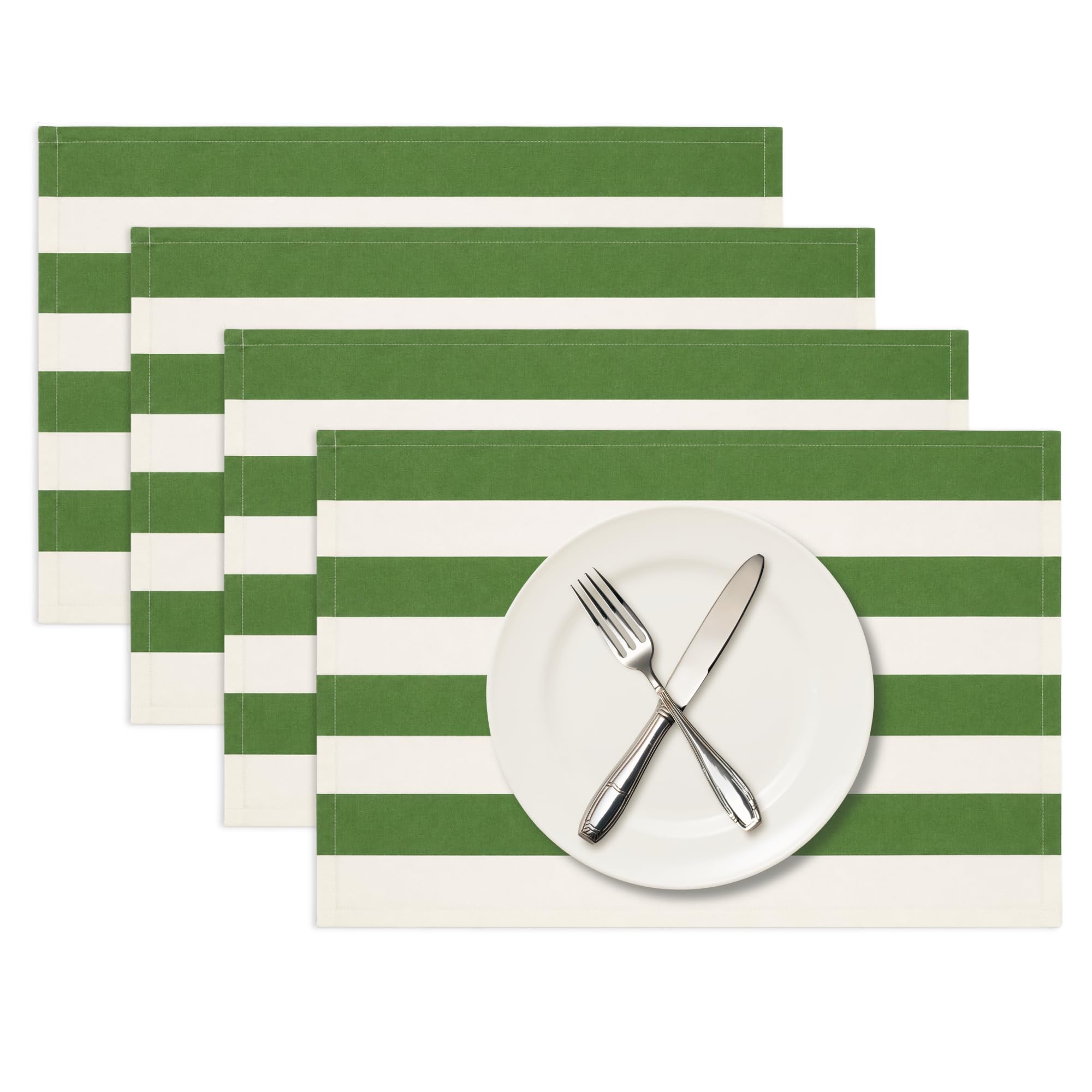 Photo 1 of Folkulture Placemats Set of 4, Striped, Green & White (13x19 Inch)