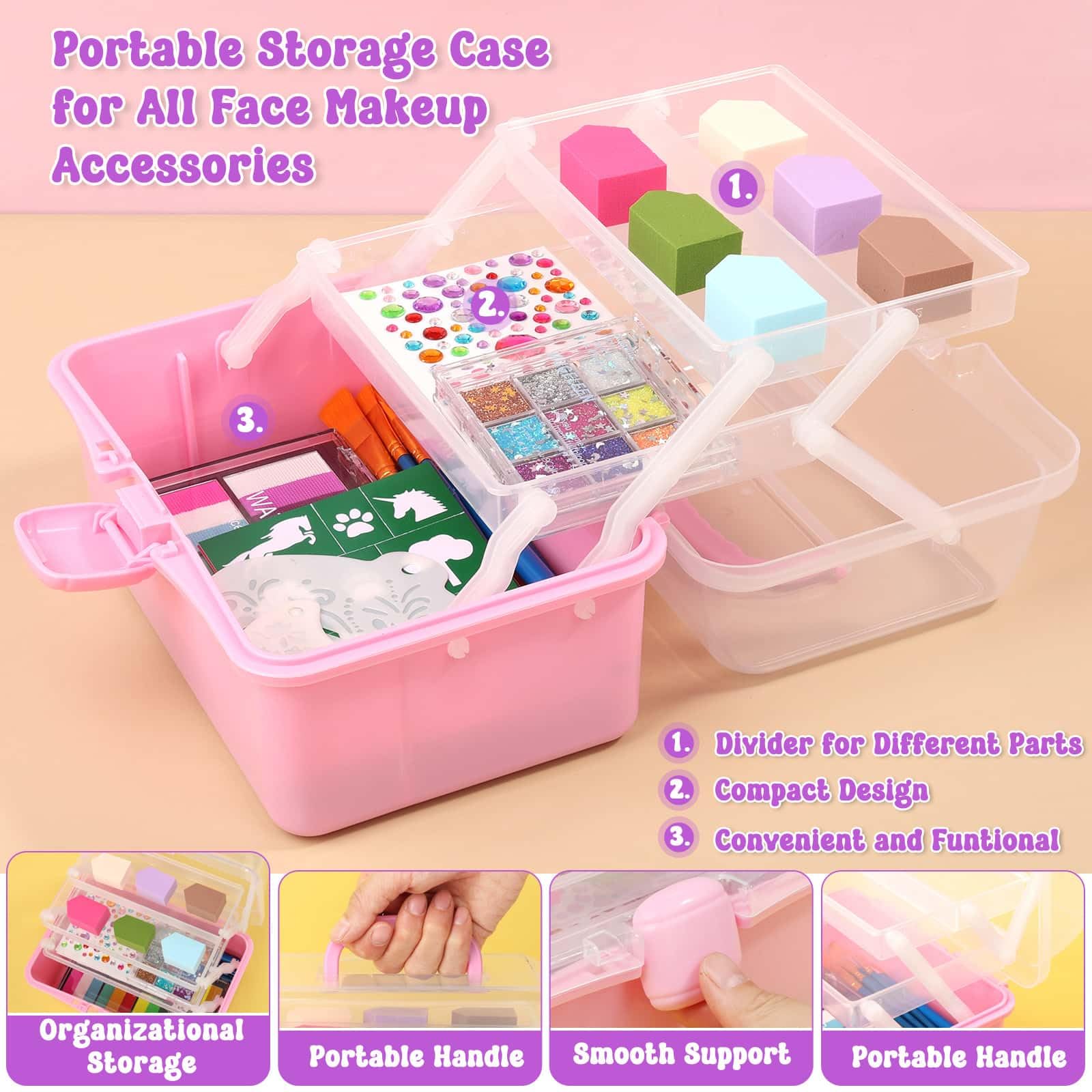 Face Painting Kit with Organizer Box, Washable Paint, Stencils and Accessories