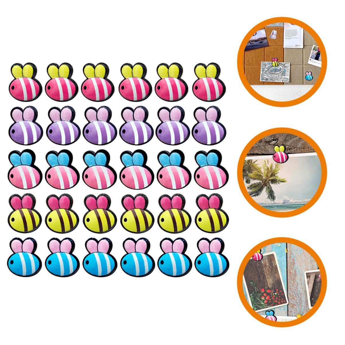 Lurrose 5 Ensembles Dessin Animé Abeille Cinq Couleurs Décoration Murale Clou en Forme De I Outil De Tige De Porte Punaises Stylo en Forme d'abeille Punaises De Tableau 30 pièces * 5