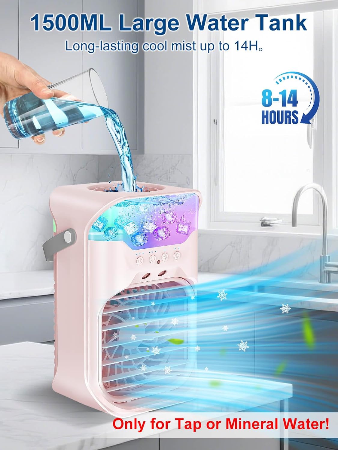 Powerful Cool Mist Humidifier with Fan, 1500ML Large Tank, Wide-Area Humidification, 4 Speeds & 2 Mist Modes, Quiet Personal Air Humidifier with Timer & 7-Color Light for Bedroom, Office, and Home