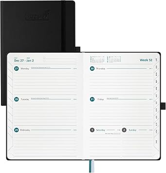 BEZEND A5 Academic Diary 2026-2027 Week to View Hardcover Jul'26 - Dec'27 | Horizontal Weekly Planner with Monthly Tabs & Inner Pocket. Mid Year Appointment Diary for Work & Home. Vegan Leather, Black