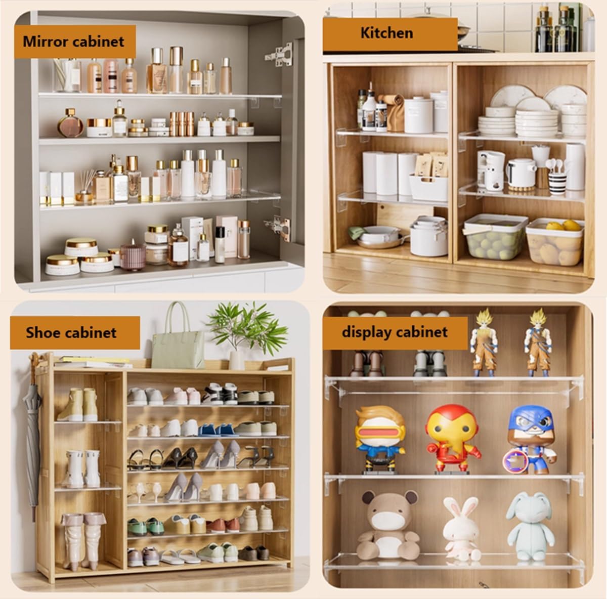 1Pcs Acrylic Closet Shelves Organizers, 8MM Thick Locker Shelf Cabinet for Closets,Shelves for Cabinet Wardrobe Pantry Cupboard Kitchen Laundry(L60xD45cm)