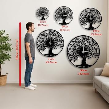 Tree of Life Wall Clock Silent Modern Clock with Nature-Inspired Tree Design Unique Decorative Wall Art for Living Room, Kitchen, or Office (35.4x35.4)