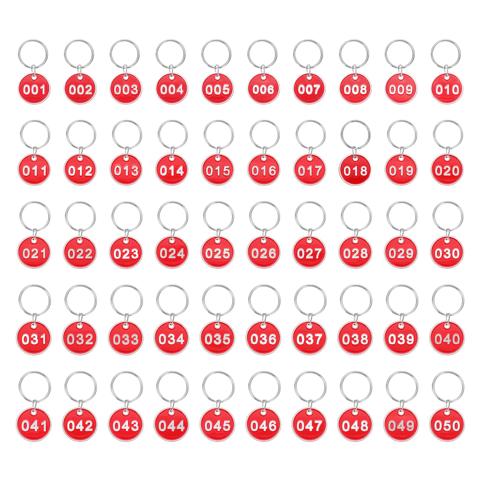 PATIKIL 1-50 Number Tags, 50Pcs Round ID Number Key Tags Aluminum Alloy Marking Identification Label with Metal Rings for Luggage Dormitory Keychain Lockers, Red