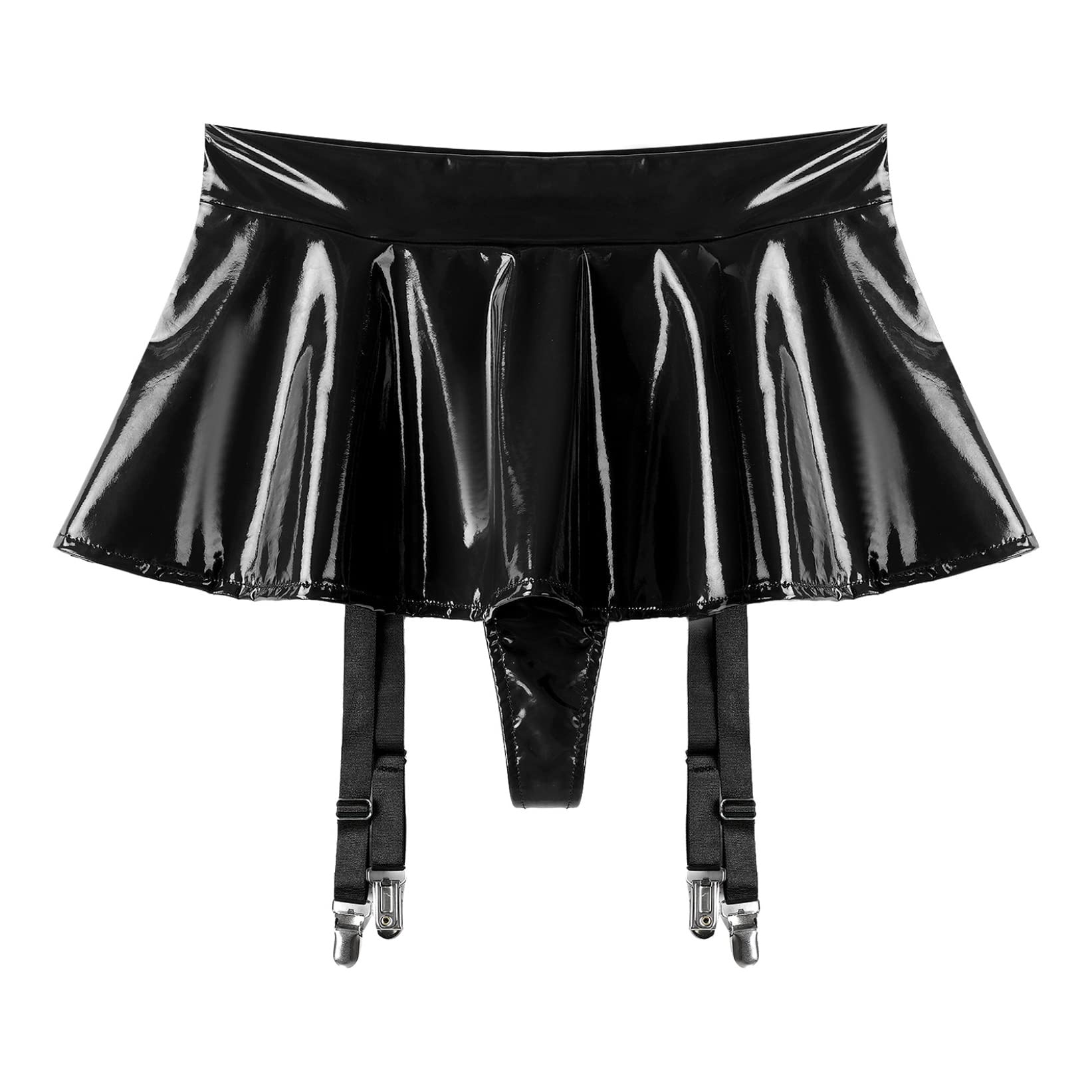 Zaldita Women's Wet Look PVC Leather Skirt Garter Belts Suspender Belt with 4 Straps Metal Clip: Small Black