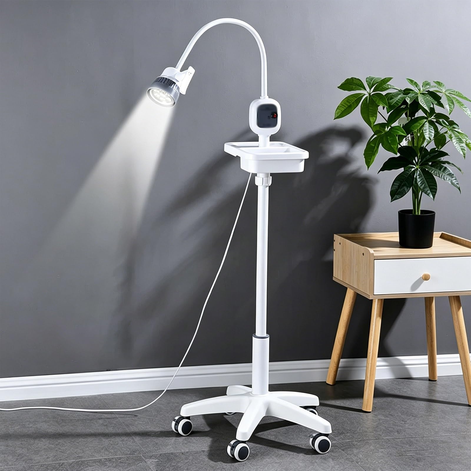 Lampe D'Examen Chirurgical à Intensité Variable LED avec Tuyau Ajustable et Boîte de Rangement, Lampe Sur Pied Sans Ombre avec Roulettes pour Les Examens Buccaux