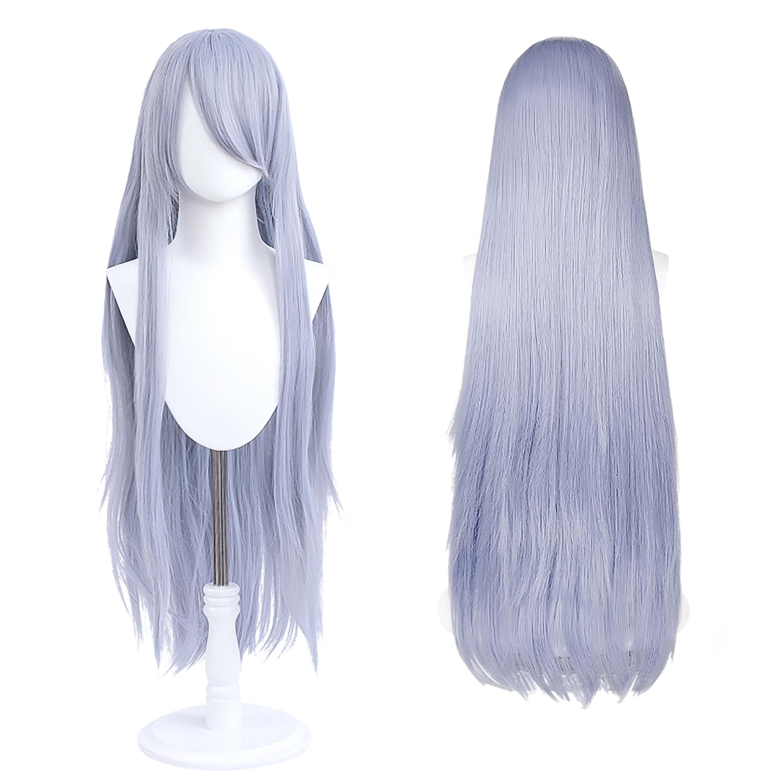 UTIEHD 100cm / 40 Inch Long Wig, Universal Anime Costume Cosplay Wig, Perfect for Party, Daily-Use, Festivals, and Halloween, Great for TV, Film, Anime Game Character Cosplay (Light Gray)