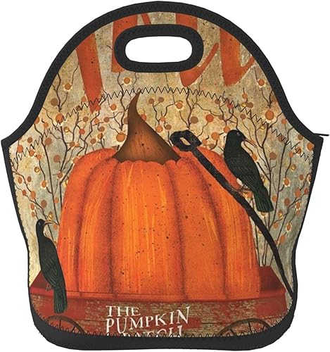 Bolsa de almuerzo de neopreno para mujer, estilo vintage, con estampado de calabaza de otoño, con aislamiento térmico, reutilizable, hielera, caja