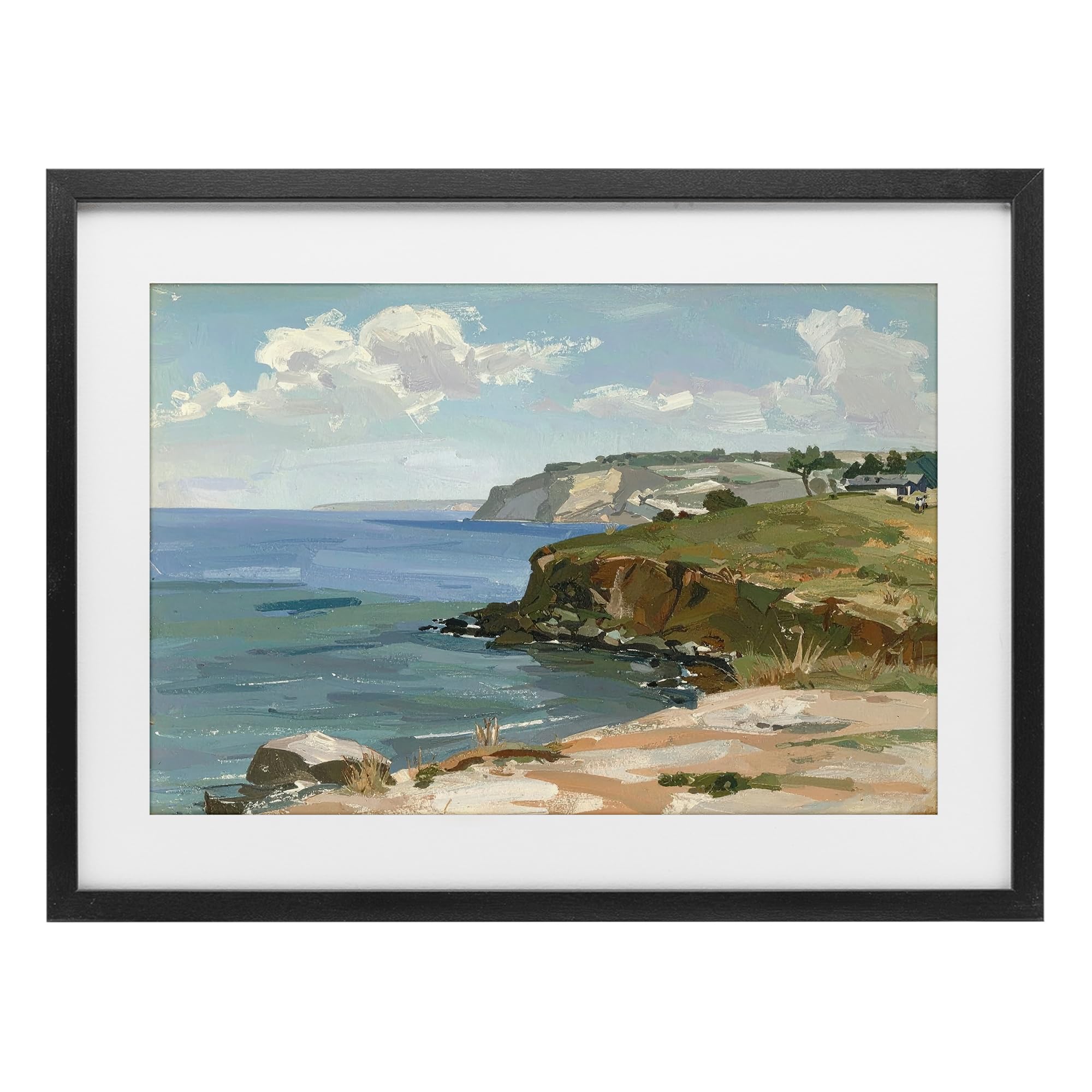 Stupell Industries 'Along The Shore Scenery', Framed Print Under Glass, Black, 23 x 17 Inches, Easy to Hang and Sturdy, Made in USA, by Alonza Saunders