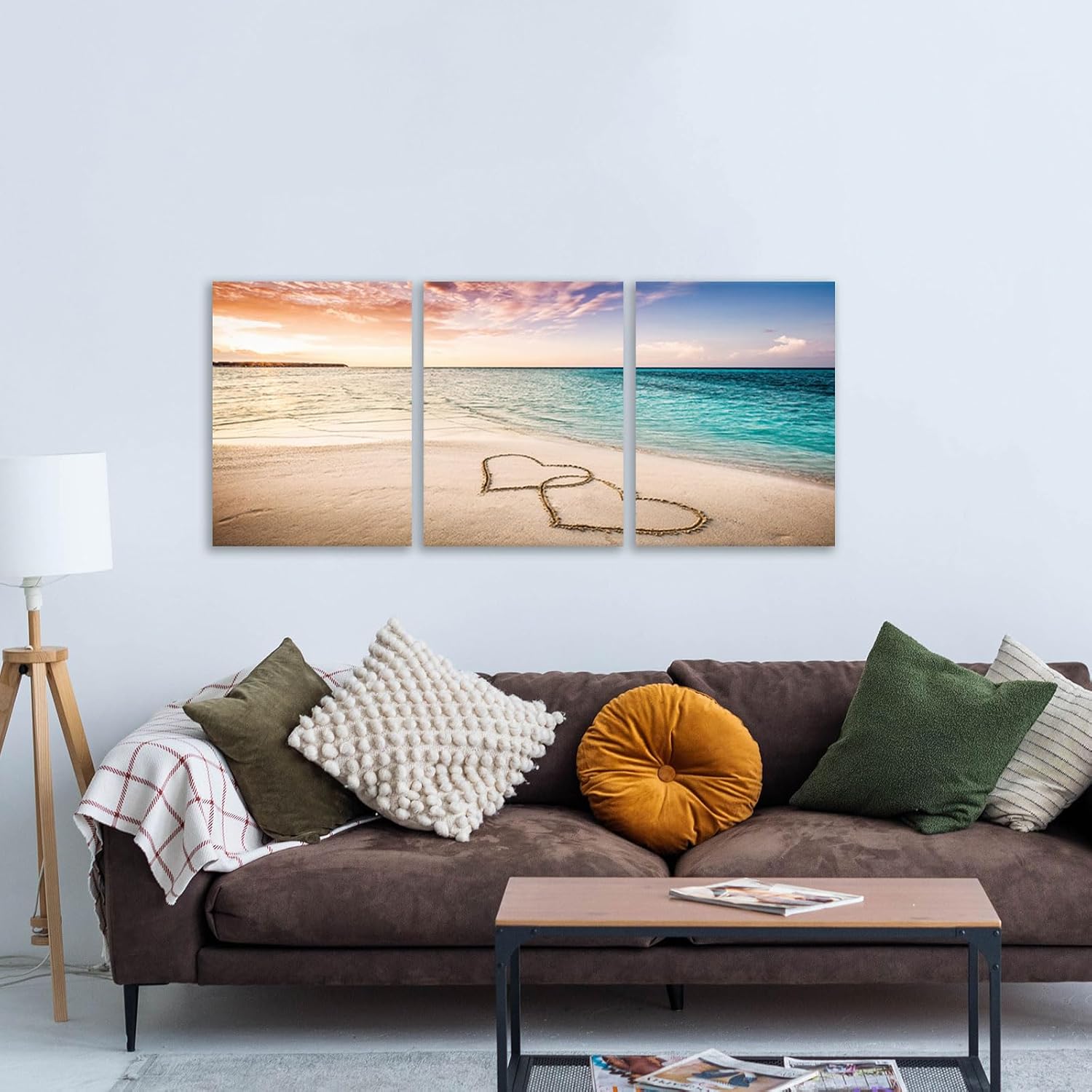 daktenn 3 Piece Beach Wall Art Sunset Pictures Wall Decor Ocean Wall Decor Ocean Beach Sunset Canvas Wall Art Sunset Landscape Painting 18"x24"x3 Panels