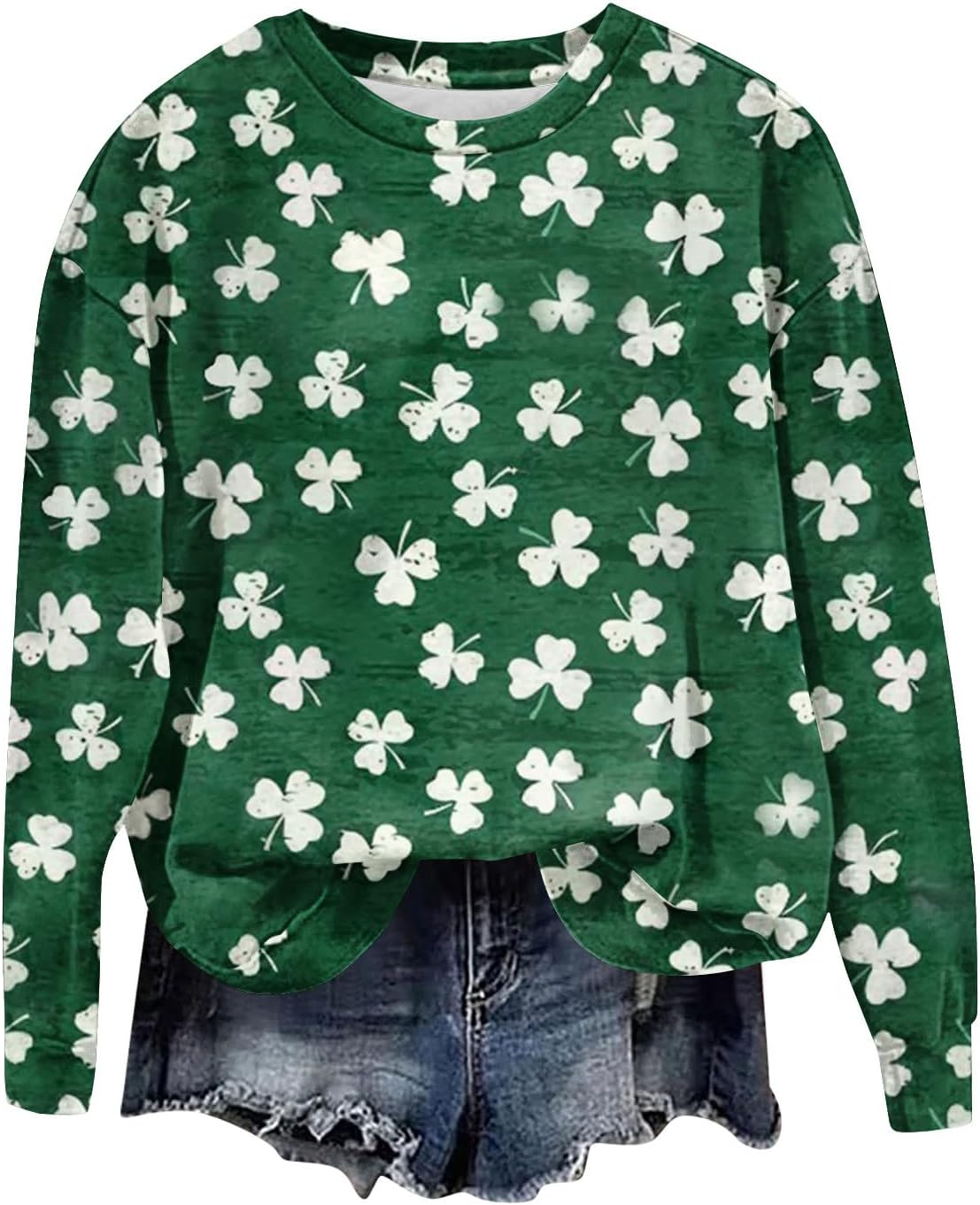 St. Patrick’s Day Women’s Oversized Sweatshirts with Patchwork Clover Leaf Print and Green Blouses