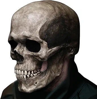 Full Head Skull Mask with Movable Jaw, Halloween Scary Realistic Latex Mask